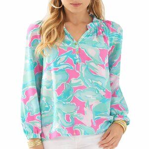 Lilly Pulitzer Elsa 100% Silk Blouse XXS | Alessia Pink Sands Resort Top